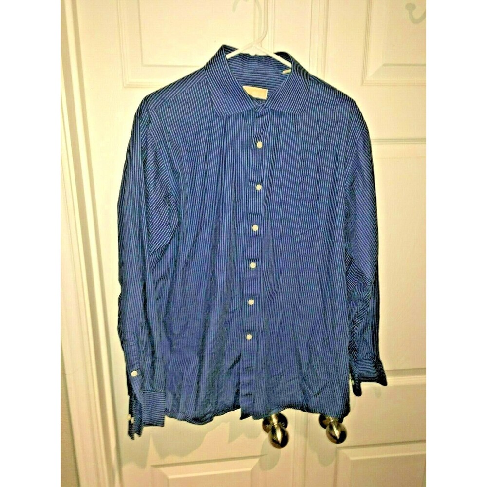 Michael Kors Men's Dress Shirt sz Large 16 1/2 34/35  100% Cotton blue Striped